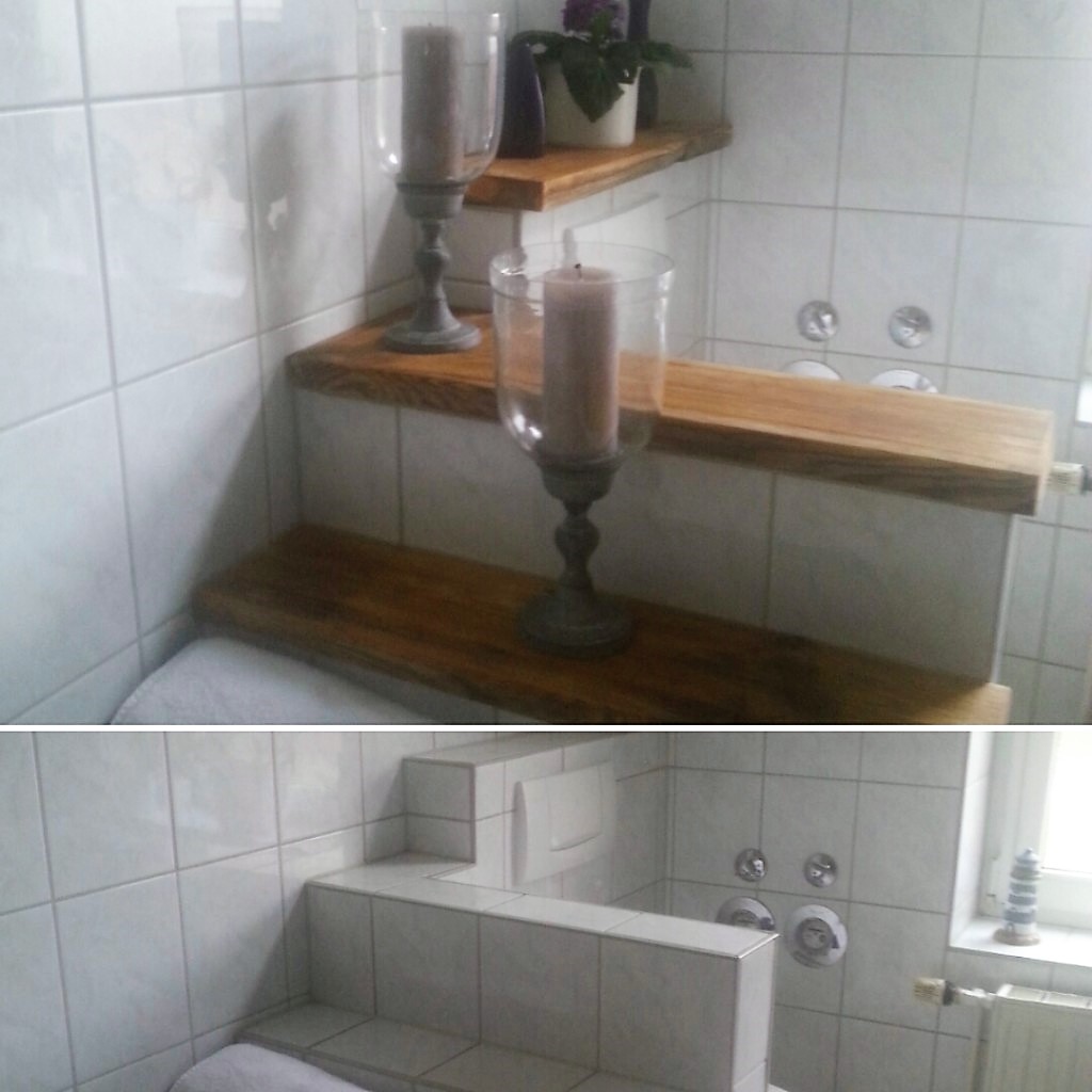 Badezimmer mit Holzbohlen Hand im Glück