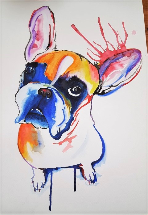 Bunte Dogge Mit Aquarell Malen Hand Im Gluck